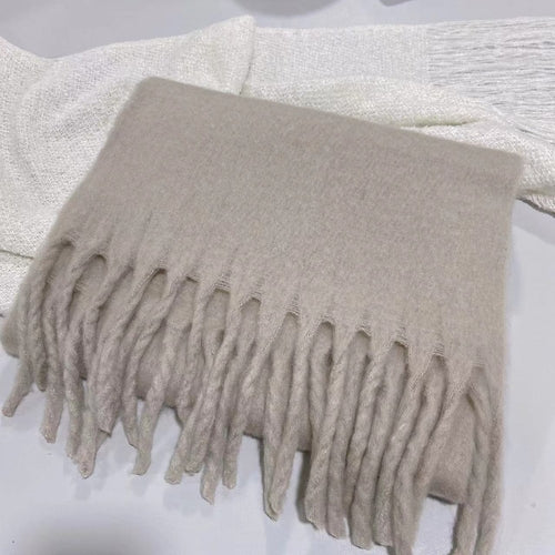 Winter Solid Color Scarf With Tassel - Versatile Warm Soft Long Scarf