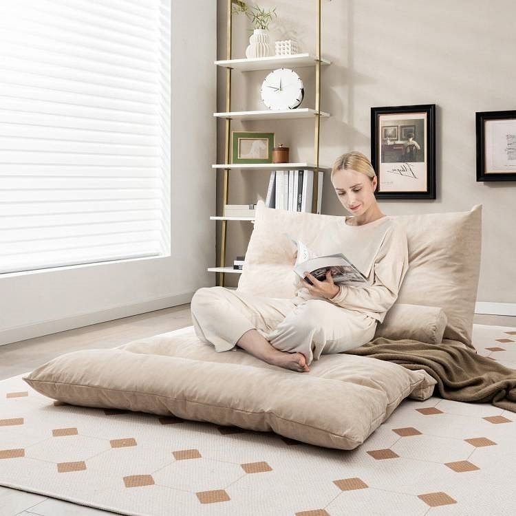 Modern Adjustable Floor Lounge Chair Sofa Bed with 2 Lumbar Pillows in