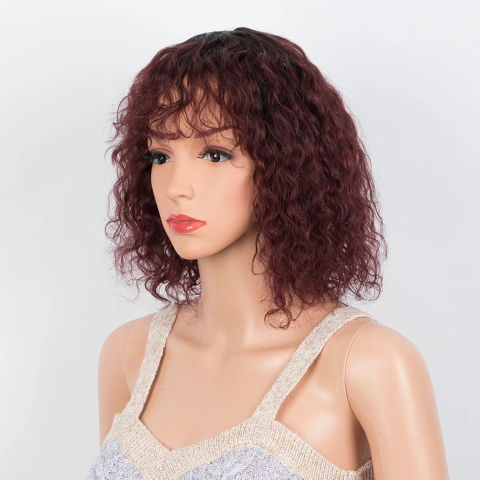 Sleek Curly Human Hair Wigs For Women Jerry Curly Short Pixie Cut Bob Brazilian Human Hair Wigs With Bangs P1B/30 Highlight Wig