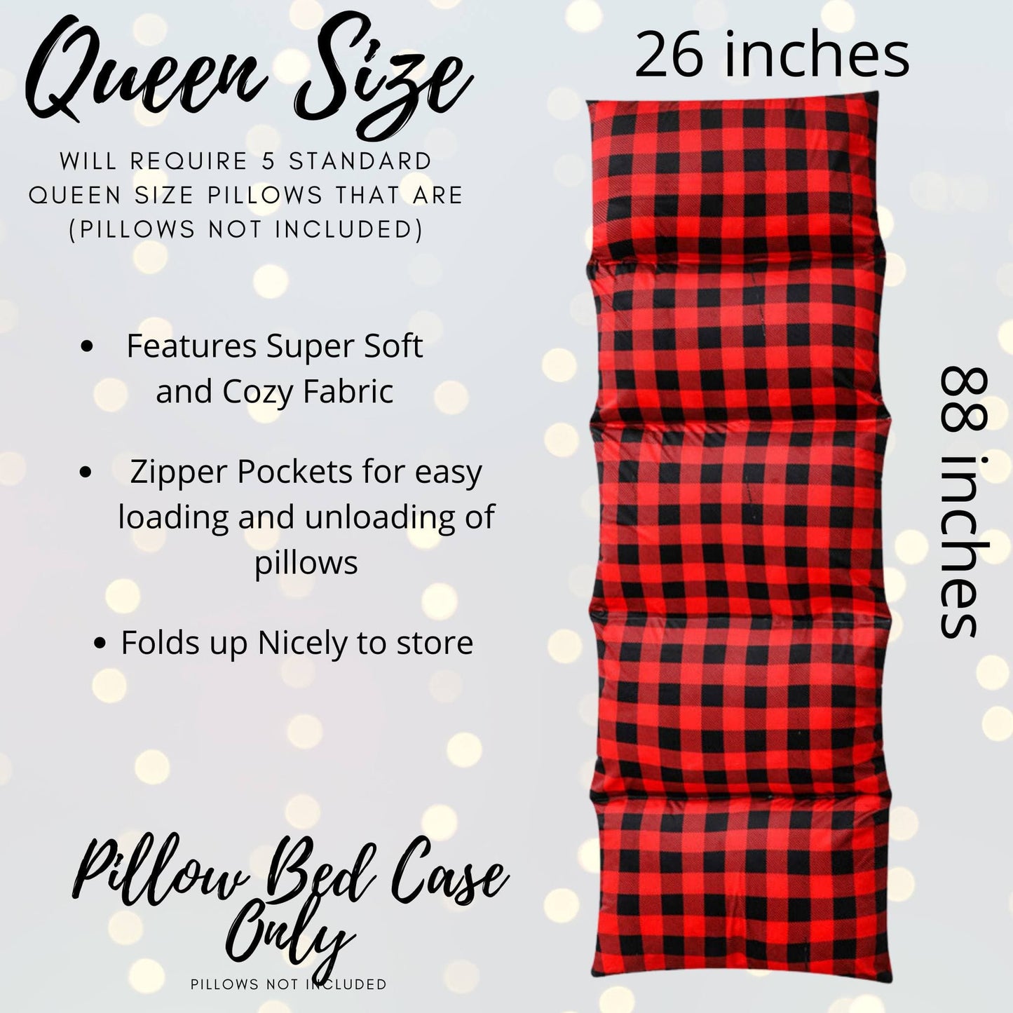 Red and Black Plaid Pillow Bed Case, Lumberjack Print Floor Lounger