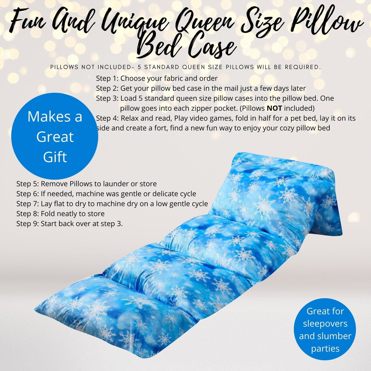 Snowflake Pillow Bed Case, Floor Lounger Holiday Gift for little