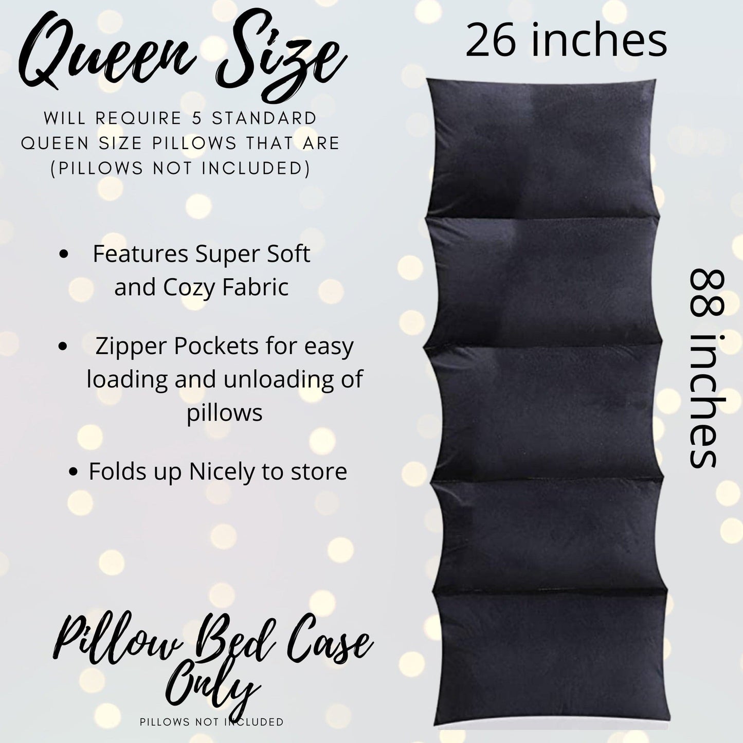 Solid Black Pillow Bed Case, Pillow Bed Floor Lounger