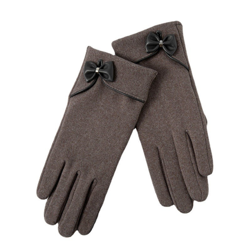 Fleece-Lined De Suede Bow Gloves - Touch Screen Warm Outdoor