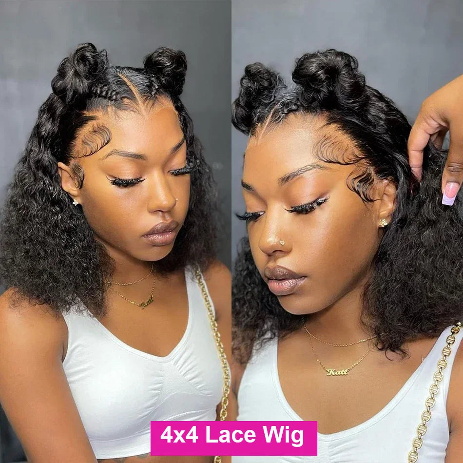 Brazilian Hair Kinky Curly 4X4 Lace Closure Short Bob Wig 100% Human Hair Wig For Women 13x4 Lace bob Virgin hair Jerry Curl Wig