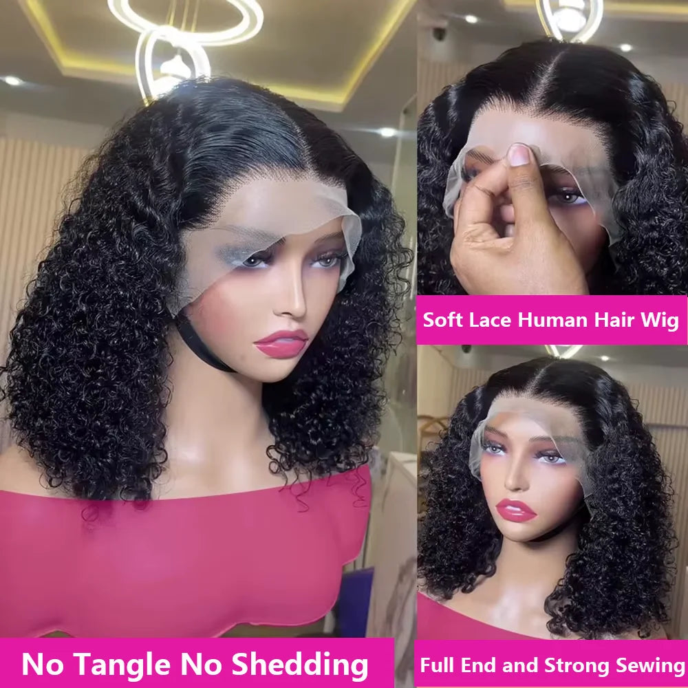 Brazilian Hair Kinky Curly 4X4 Lace Closure Short Bob Wig 100% Human Hair Wig For Women 13x4 Lace bob Virgin hair Jerry Curl Wig