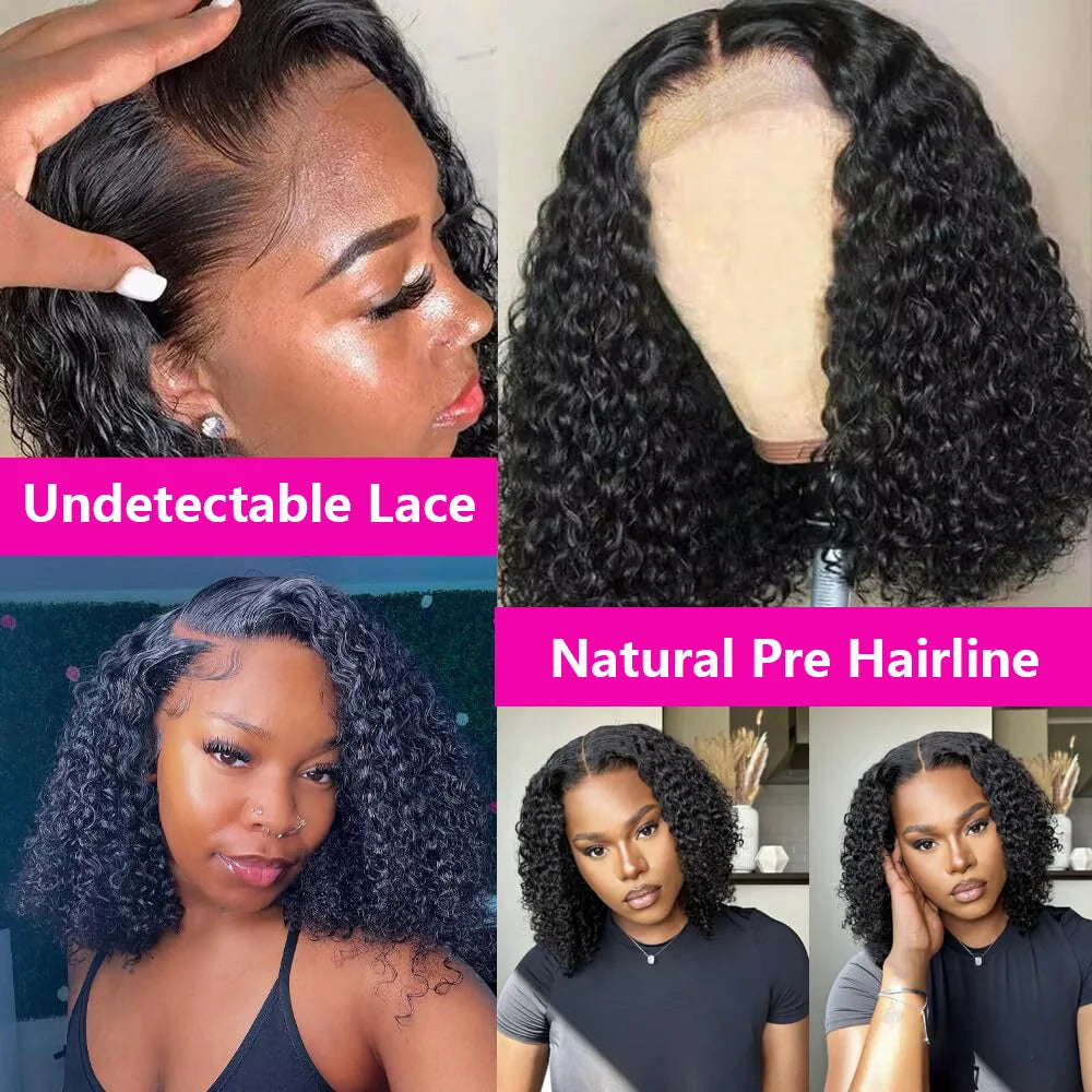 Brazilian Hair Kinky Curly 4X4 Lace Closure Short Bob Wig 100% Human Hair Wig For Women 13x4 Lace bob Virgin hair Jerry Curl Wig