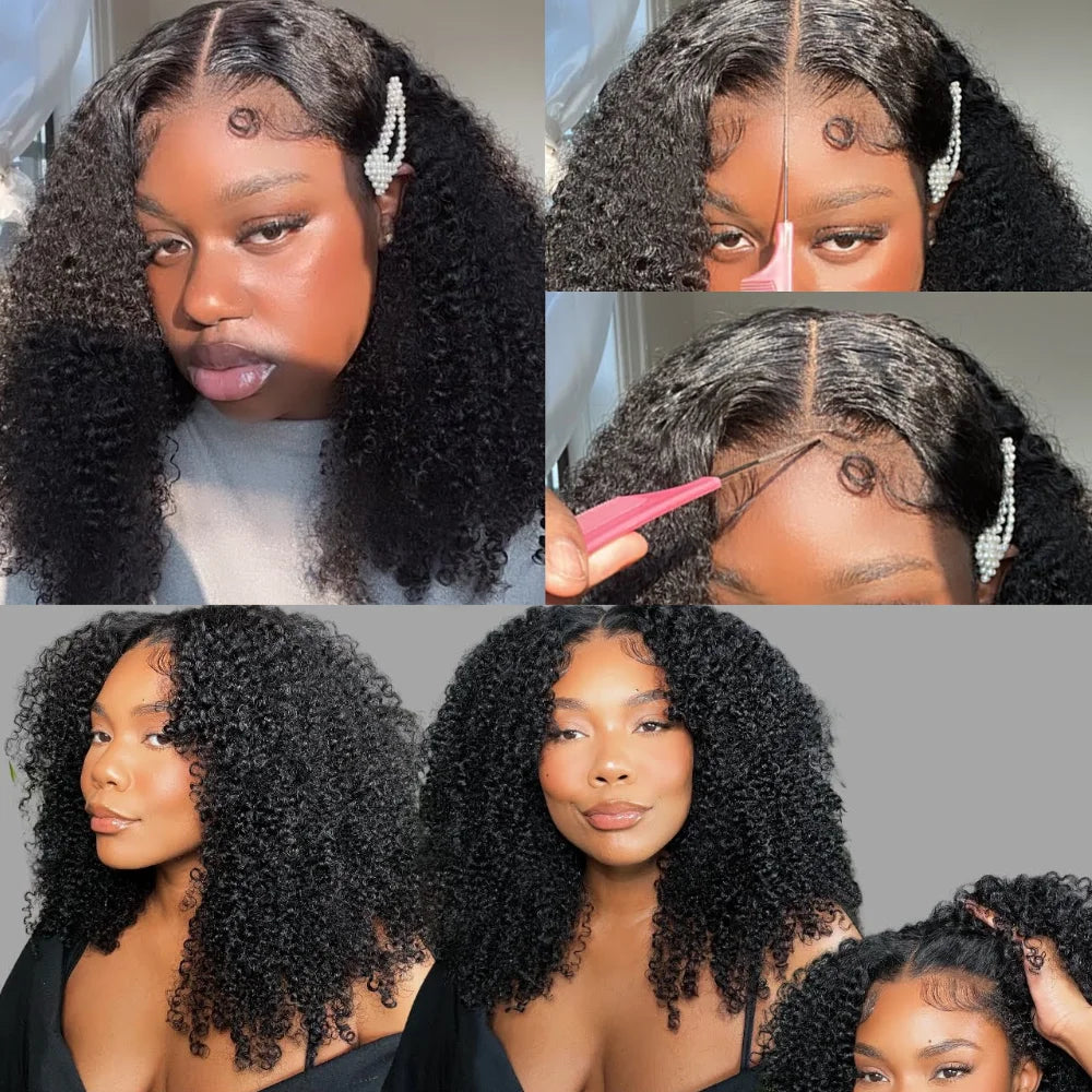 Kinky Curly 7x5 Lace Wig Pre Bleached Pre Plucked Pre Cut Lace Closure Wig Human Hair Wear Go Glueless Wig for Beginners