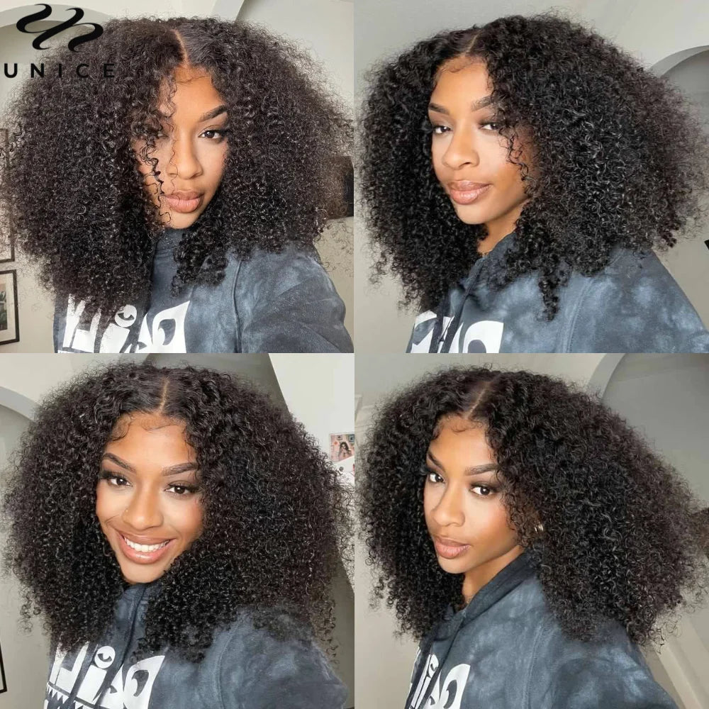 Kinky Curly 7x5 Lace Wig Pre Bleached Pre Plucked Pre Cut Lace Closure Wig Human Hair Wear Go Glueless Wig for Beginners