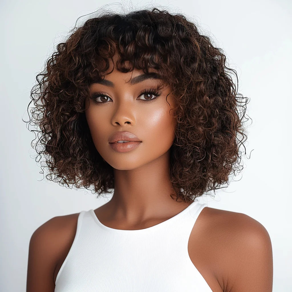 Sleek Curly Human Hair Wigs For Women Jerry Curly Short Pixie Cut Bob Brazilian Human Hair Wigs With Bangs P1B/30 Highlight Wig