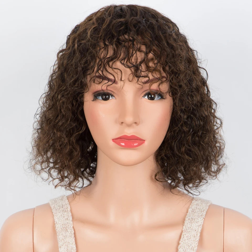 Sleek Curly Human Hair Wigs For Women Jerry Curly Short Pixie Cut Bob Brazilian Human Hair Wigs With Bangs P1B/30 Highlight Wig