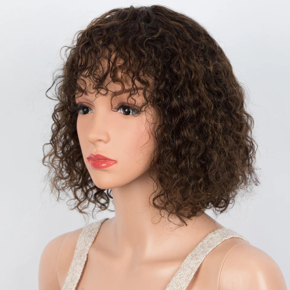 Sleek Curly Human Hair Wigs For Women Jerry Curly Short Pixie Cut Bob Brazilian Human Hair Wigs With Bangs P1B/30 Highlight Wig