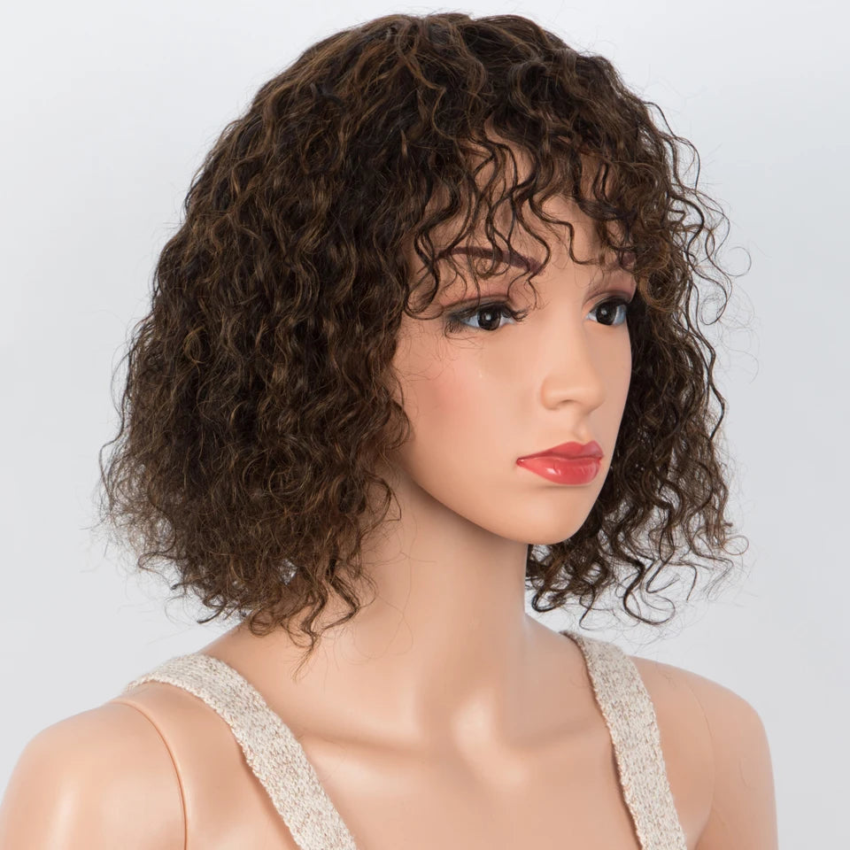 Sleek Curly Human Hair Wigs For Women Jerry Curly Short Pixie Cut Bob Brazilian Human Hair Wigs With Bangs P1B/30 Highlight Wig