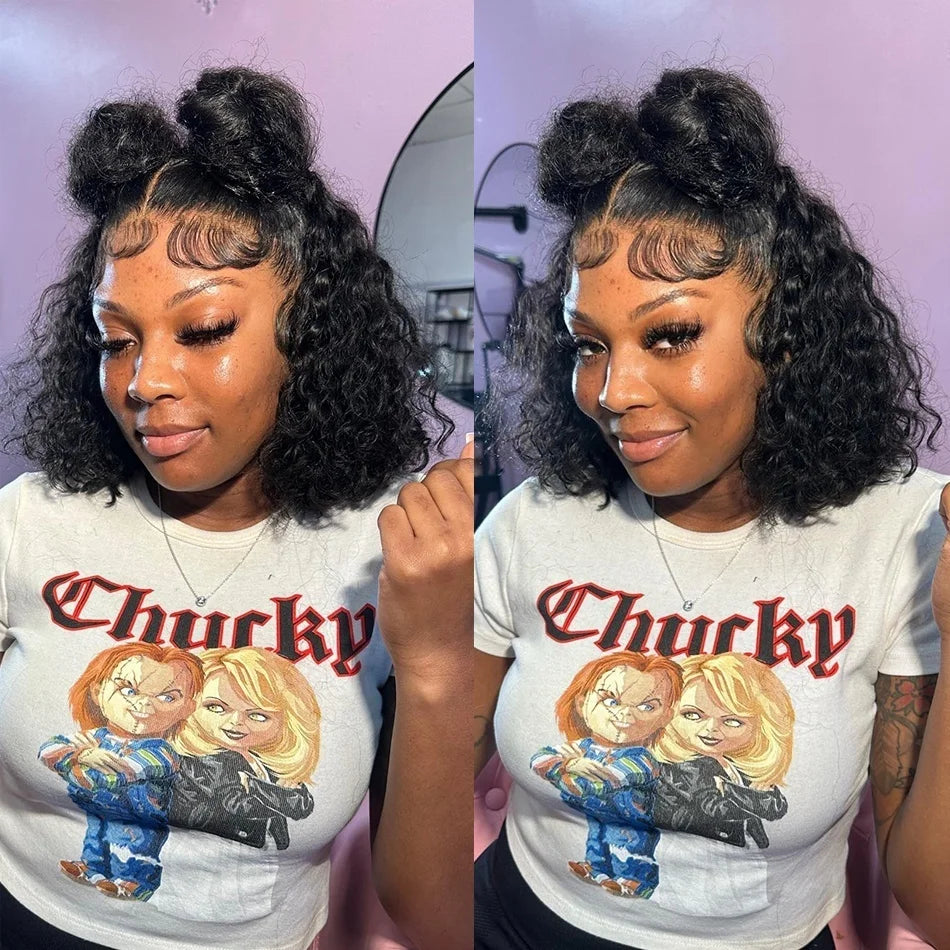 Curly Short Bob Wigs 13×4 Lace Frontal Human Hair Pre Plucked 100% Human Hair Deep Wave 4x4 Lace Front Closure Bob Wig For Women