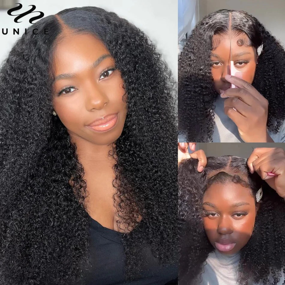 Kinky Curly 7x5 Lace Wig Pre Bleached Pre Plucked Pre Cut Lace Closure Wig Human Hair Wear Go Glueless Wig for Beginners