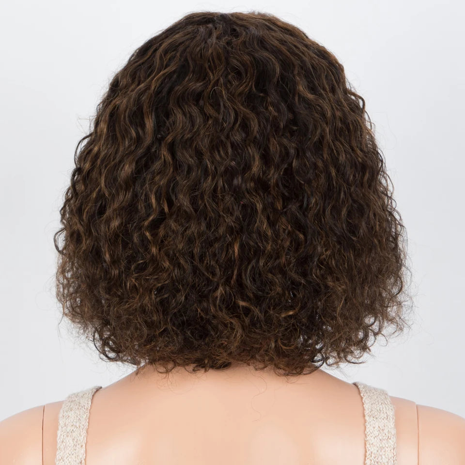 Sleek Curly Human Hair Wigs For Women Jerry Curly Short Pixie Cut Bob Brazilian Human Hair Wigs With Bangs P1B/30 Highlight Wig