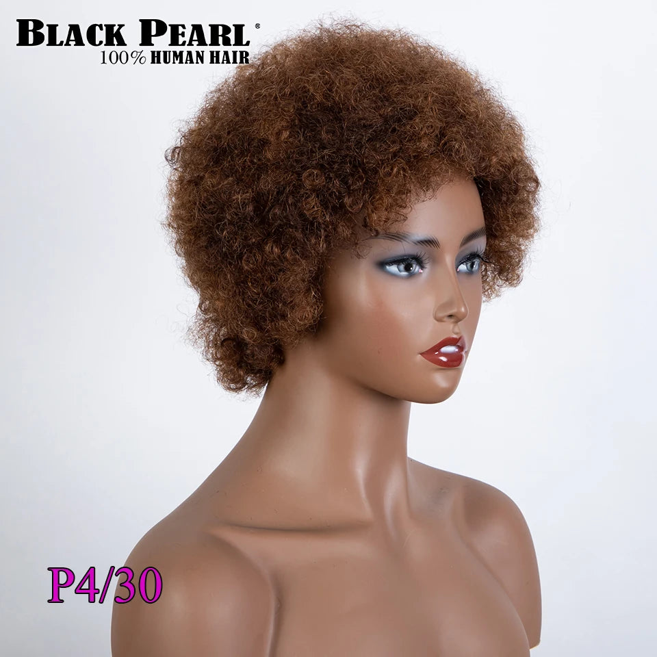 Short Curly Human Hair Wigs with Bangs Human Hair Wig for Black Women Short Curly Bob Glueless Wig Brown Mixed Blonde