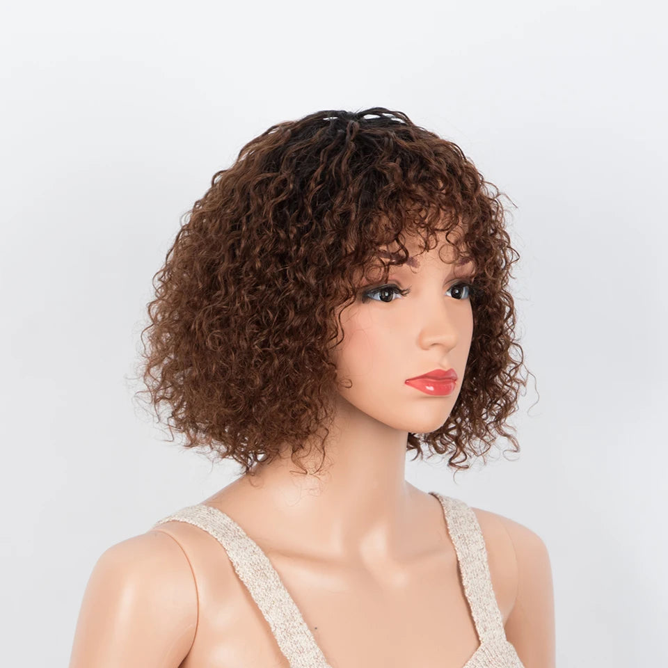 Sleek Curly Human Hair Wigs For Women Jerry Curly Short Pixie Cut Bob Brazilian Human Hair Wigs With Bangs P1B/30 Highlight Wig