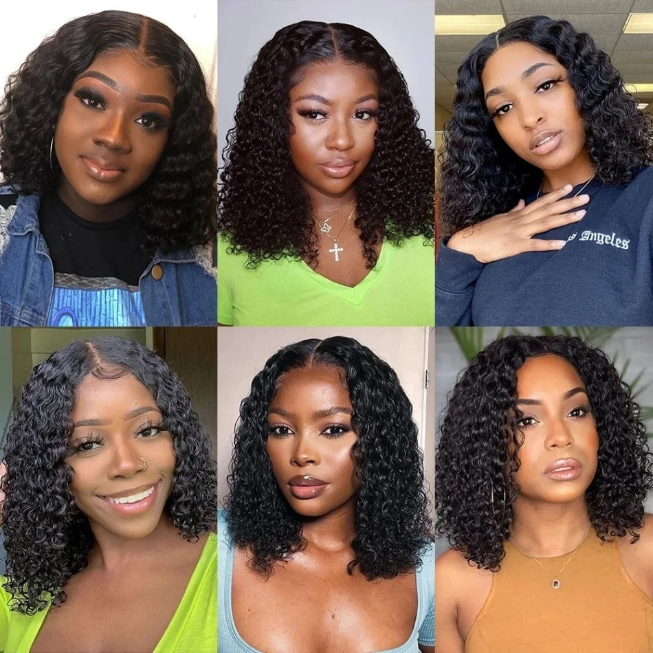 Curly Short Bob Wigs 13×4 Lace Frontal Human Hair Pre Plucked 100% Human Hair Deep Wave 4x4 Lace Front Closure Bob Wig For Women