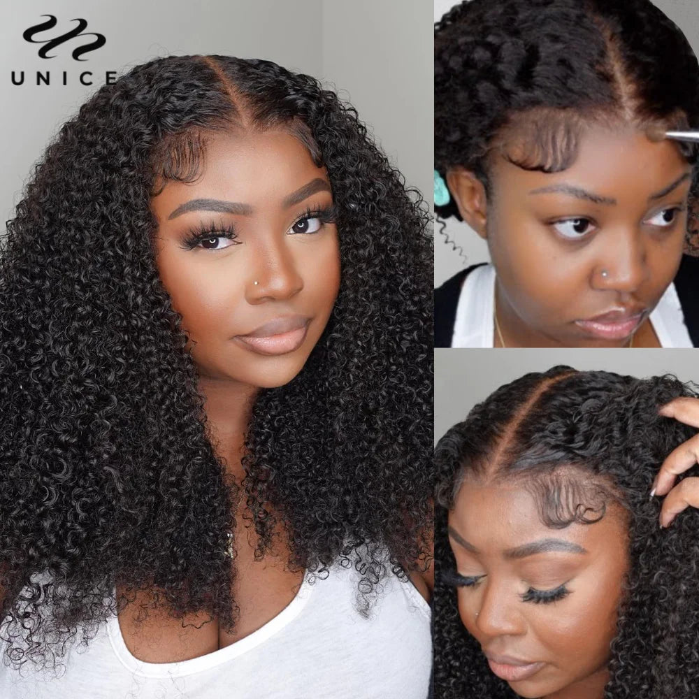 Kinky Curly 7x5 Lace Wig Pre Bleached Pre Plucked Pre Cut Lace Closure Wig Human Hair Wear Go Glueless Wig for Beginners