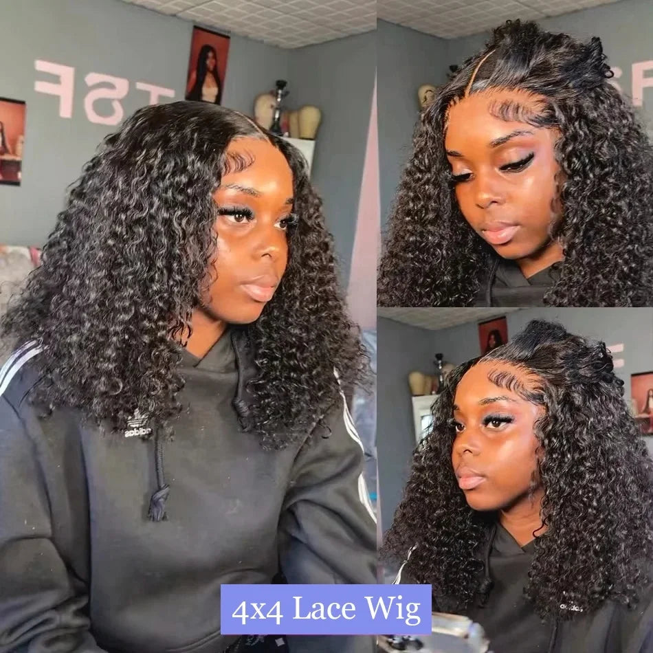Curly Short Bob Wigs 13×4 Lace Frontal Human Hair Pre Plucked 100% Human Hair Deep Wave 4x4 Lace Front Closure Bob Wig For Women