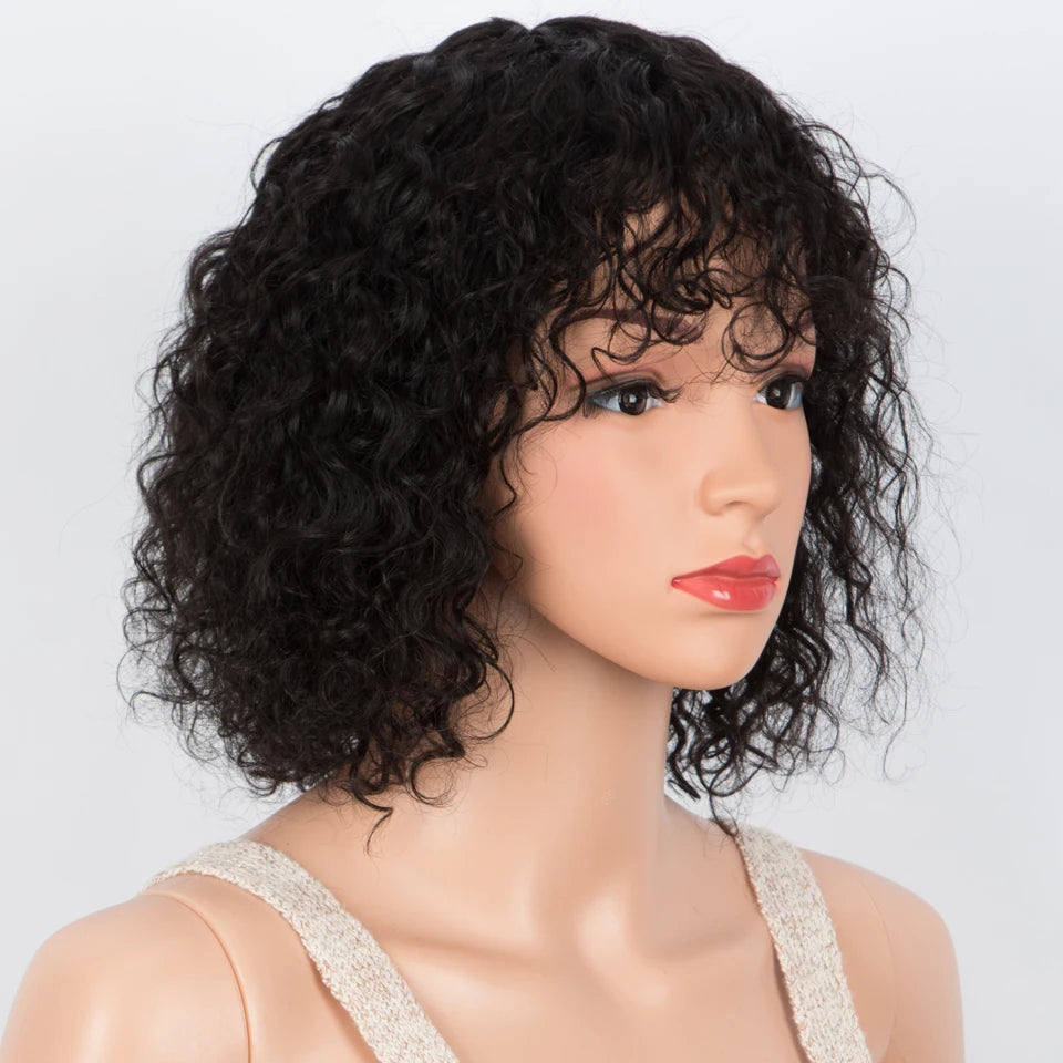Sleek Curly Human Hair Wigs For Women Jerry Curly Short Pixie Cut Bob Brazilian Human Hair Wigs With Bangs P1B/30 Highlight Wig