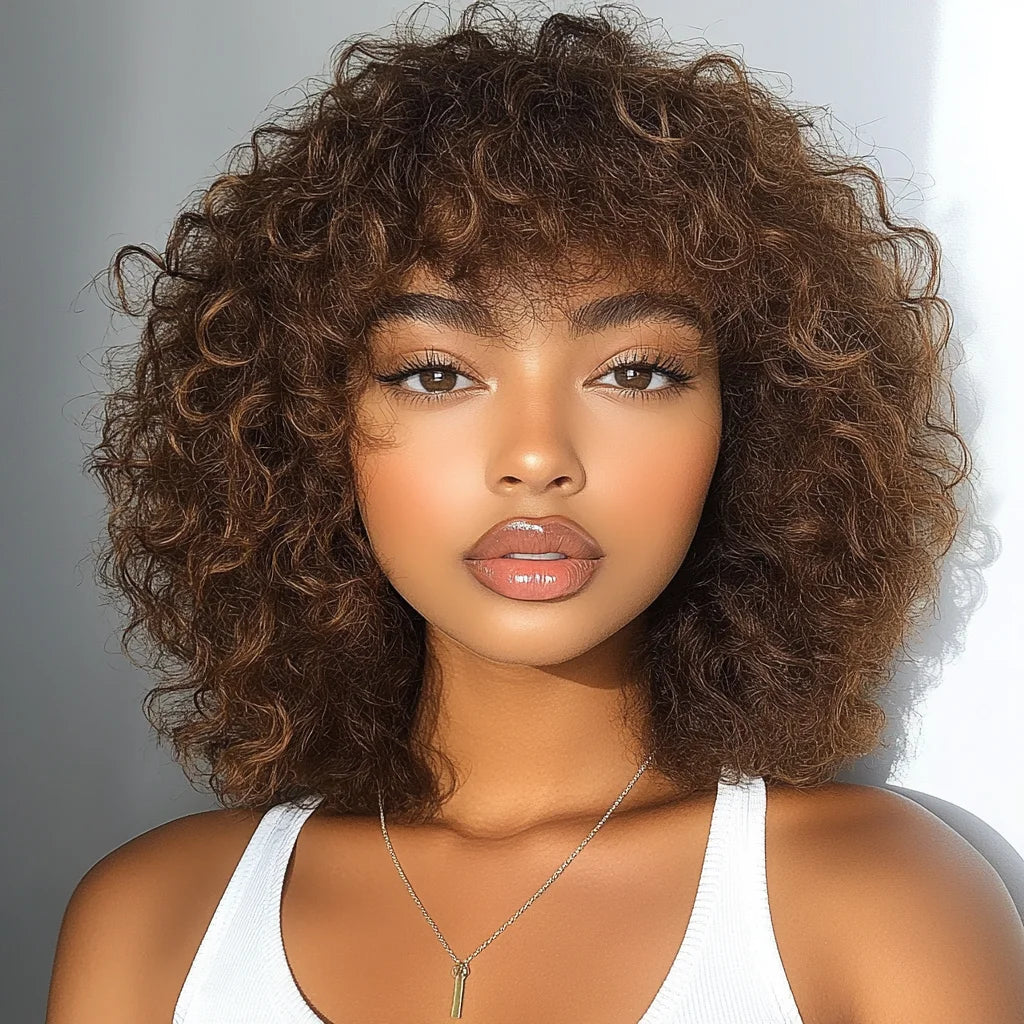 Sleek Curly Human Hair Wigs For Women Jerry Curly Short Pixie Cut Bob Brazilian Human Hair Wigs With Bangs P1B/30 Highlight Wig