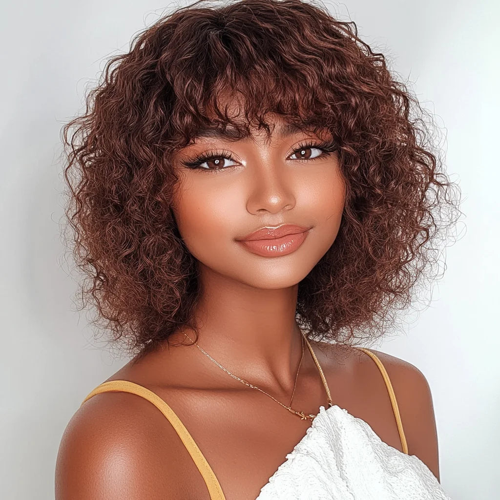 Sleek Curly Human Hair Wigs For Women Jerry Curly Short Pixie Cut Bob Brazilian Human Hair Wigs With Bangs P1B/30 Highlight Wig