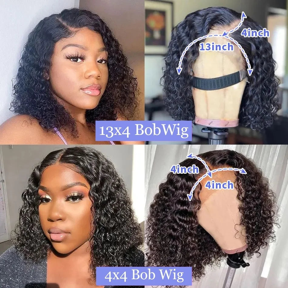 Curly Short Bob Wigs 13×4 Lace Frontal Human Hair Pre Plucked 100% Human Hair Deep Wave 4x4 Lace Front Closure Bob Wig For Women