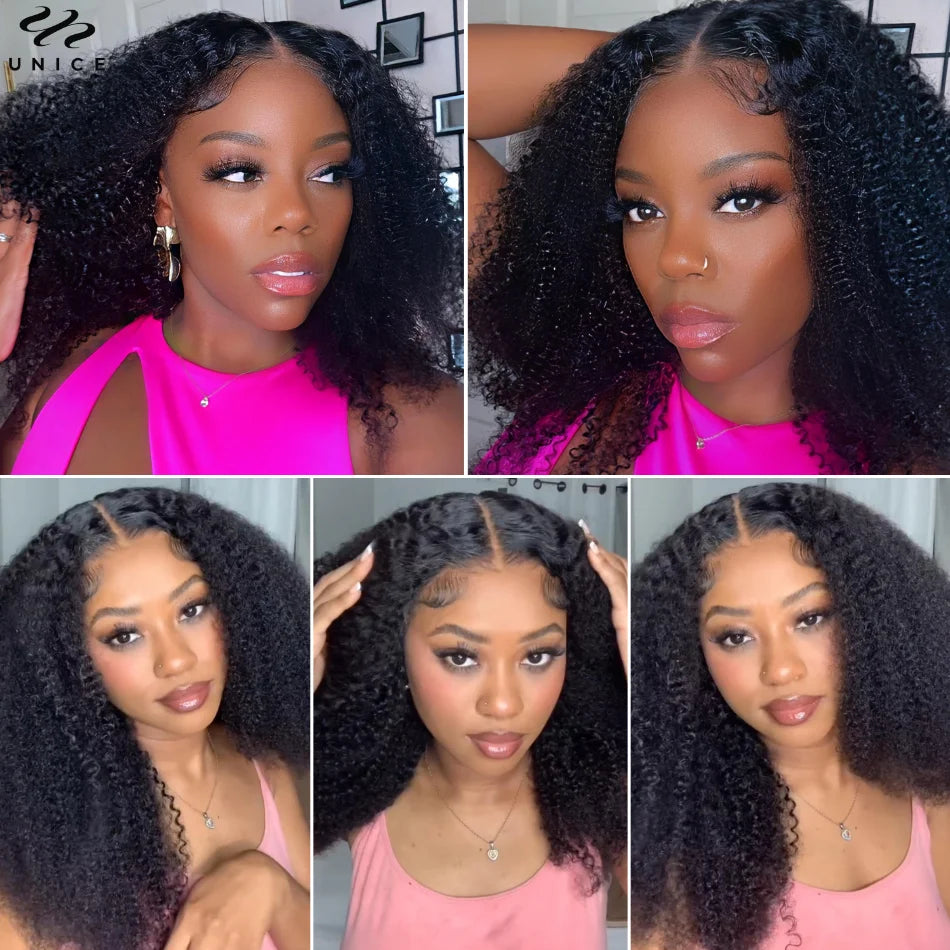 Kinky Curly 7x5 Lace Wig Pre Bleached Pre Plucked Pre Cut Lace Closure Wig Human Hair Wear Go Glueless Wig for Beginners