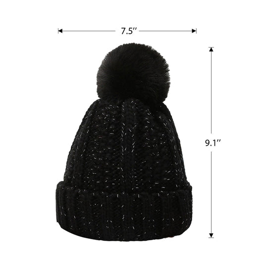Women Winter Knitted Hat and Circle Scarf Set Fleece Lined Warm Pom-