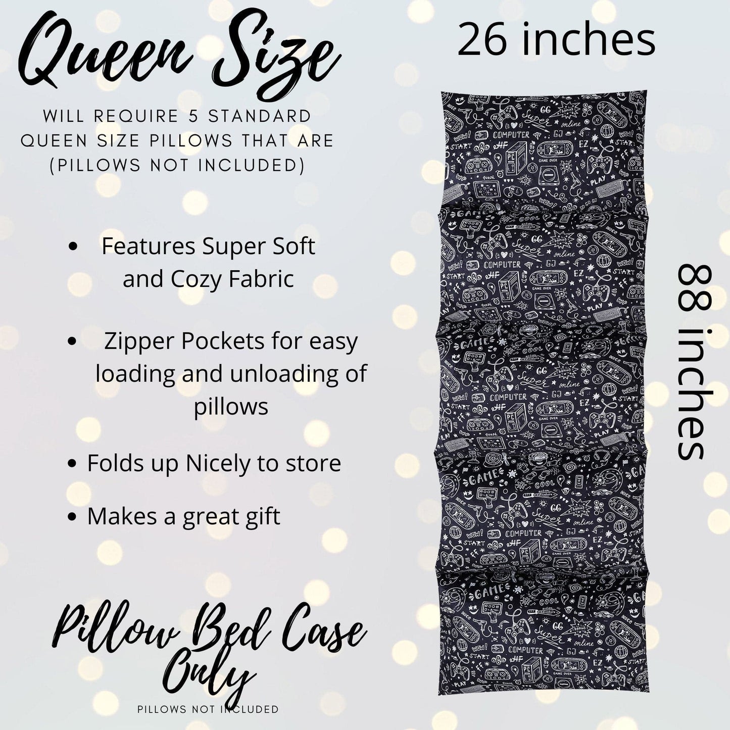 Video Gamer Pillow Bed Slipcover, Floor Lounger Gaming Slipcover,